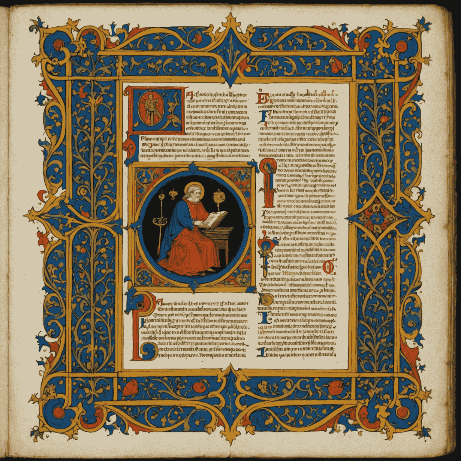 An illuminated manuscript page from the Exeter Book, showing intricate designs and text of ancient riddles